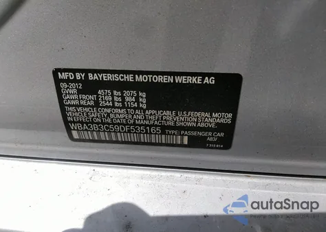 2013 BMW 328I xDrive z USA, uszkodzony, nr VIN WBA3B3C59DF535165